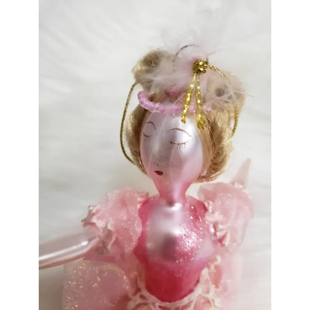 GORGEOUS Vintage Blown Glass‎ Lady Blonde Hair BALLERINA Christmas ORNAMENT swan